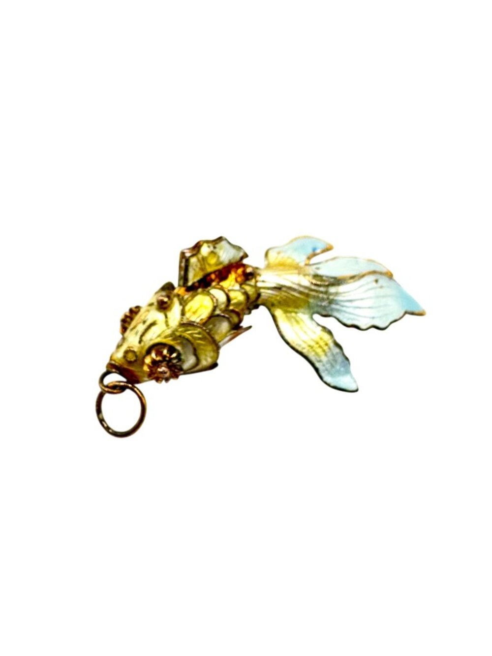 Articulated Cloisonne Gold Tone Enamel Metal Koi Fish Pendant